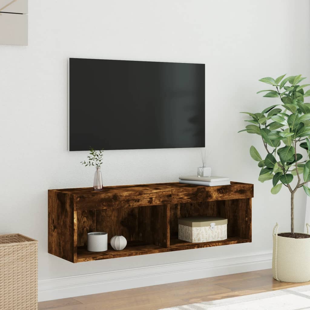 Mobile Porta TV con Luci LED Rovere Fumo 100x30x30 cm