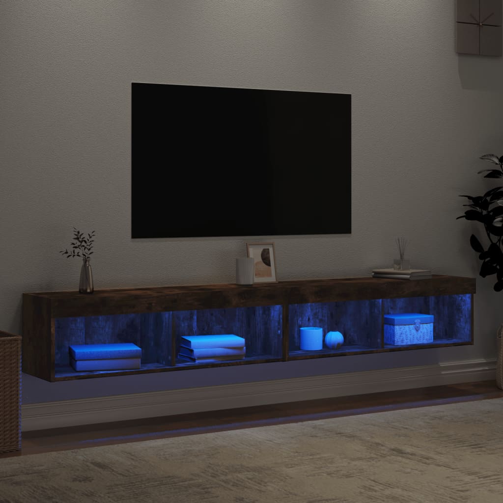 Mobili Porta TV con Luci LED 2 pz Rovere Fumo 100x30x30 cm