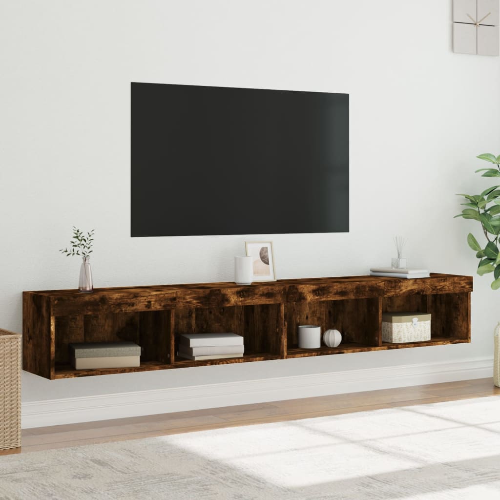 Mobili Porta TV con Luci LED 2 pz Rovere Fumo 100x30x30 cm