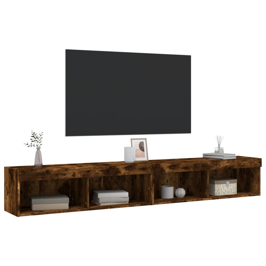 Mobili Porta TV con Luci LED 2 pz Rovere Fumo 100x30x30 cm