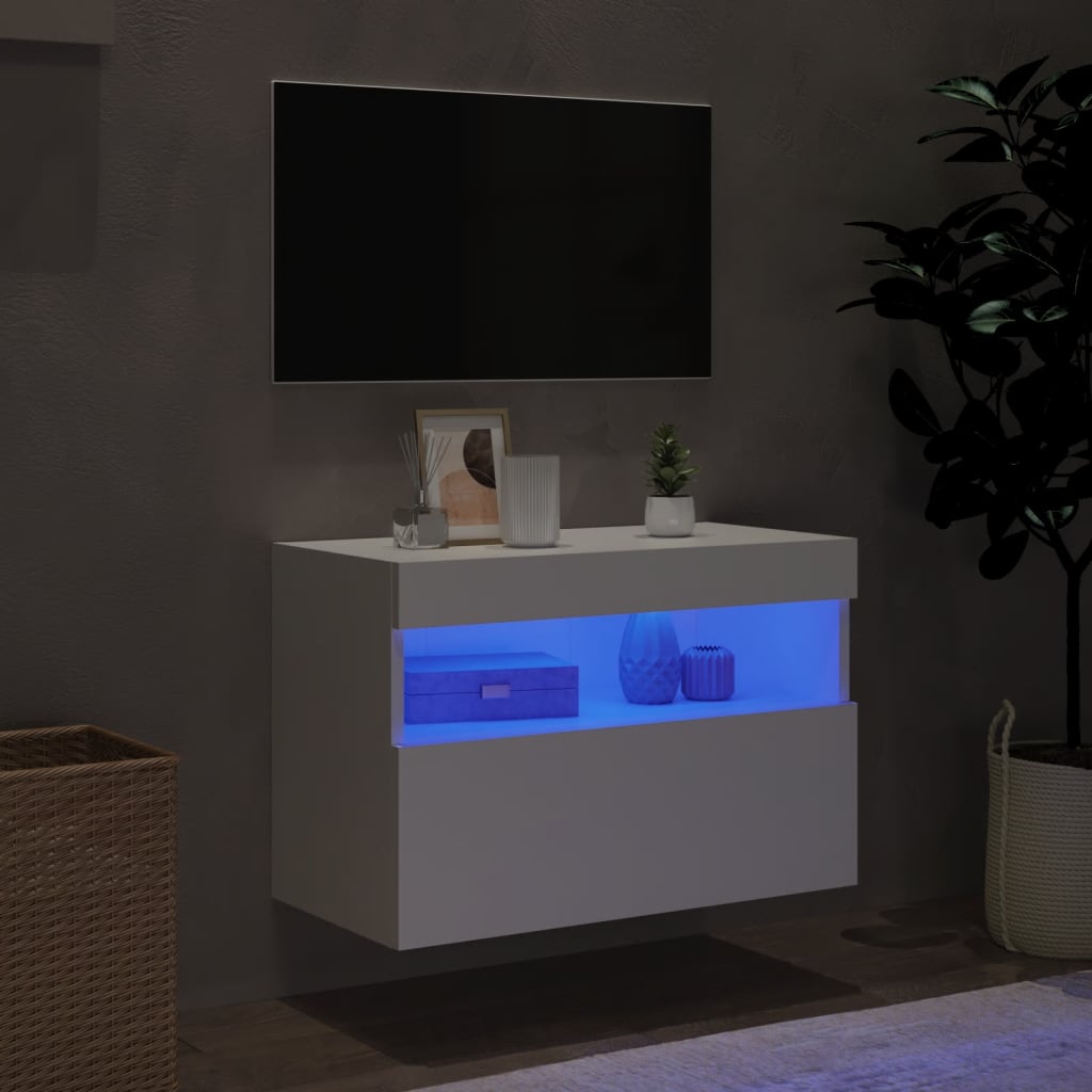 Mobile TV a Parete con Luci LED Bianco 60x30x40 cm