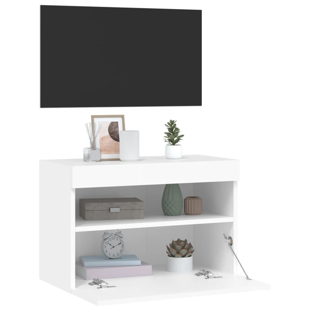 Mobile TV a Parete con Luci LED Bianco 60x30x40 cm