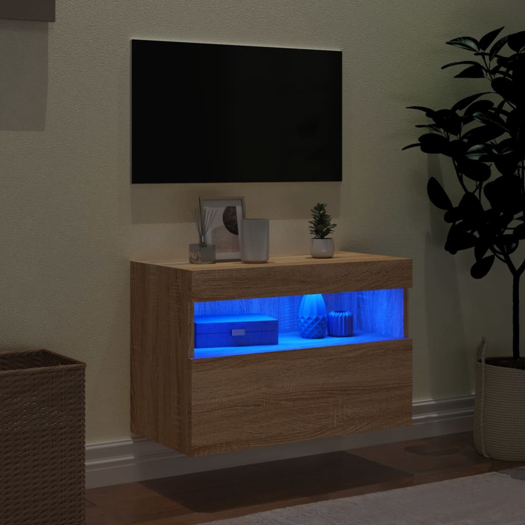 Mobile TV a Parete con Luci LED Rovere Sonoma 60x30x40 cm