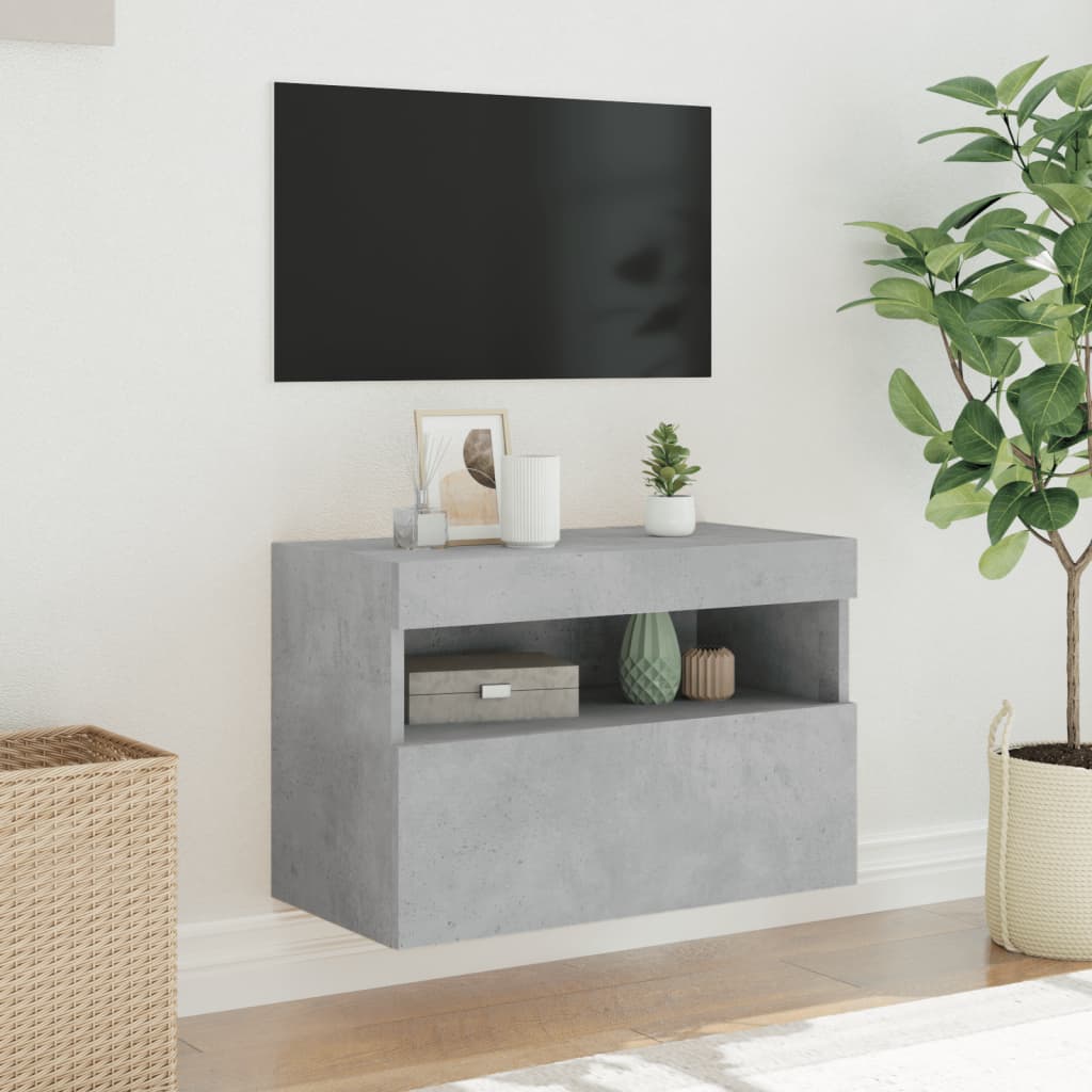 Mobile TV a Parete con Luci LED Grigio Cemento 60x30x40 cm