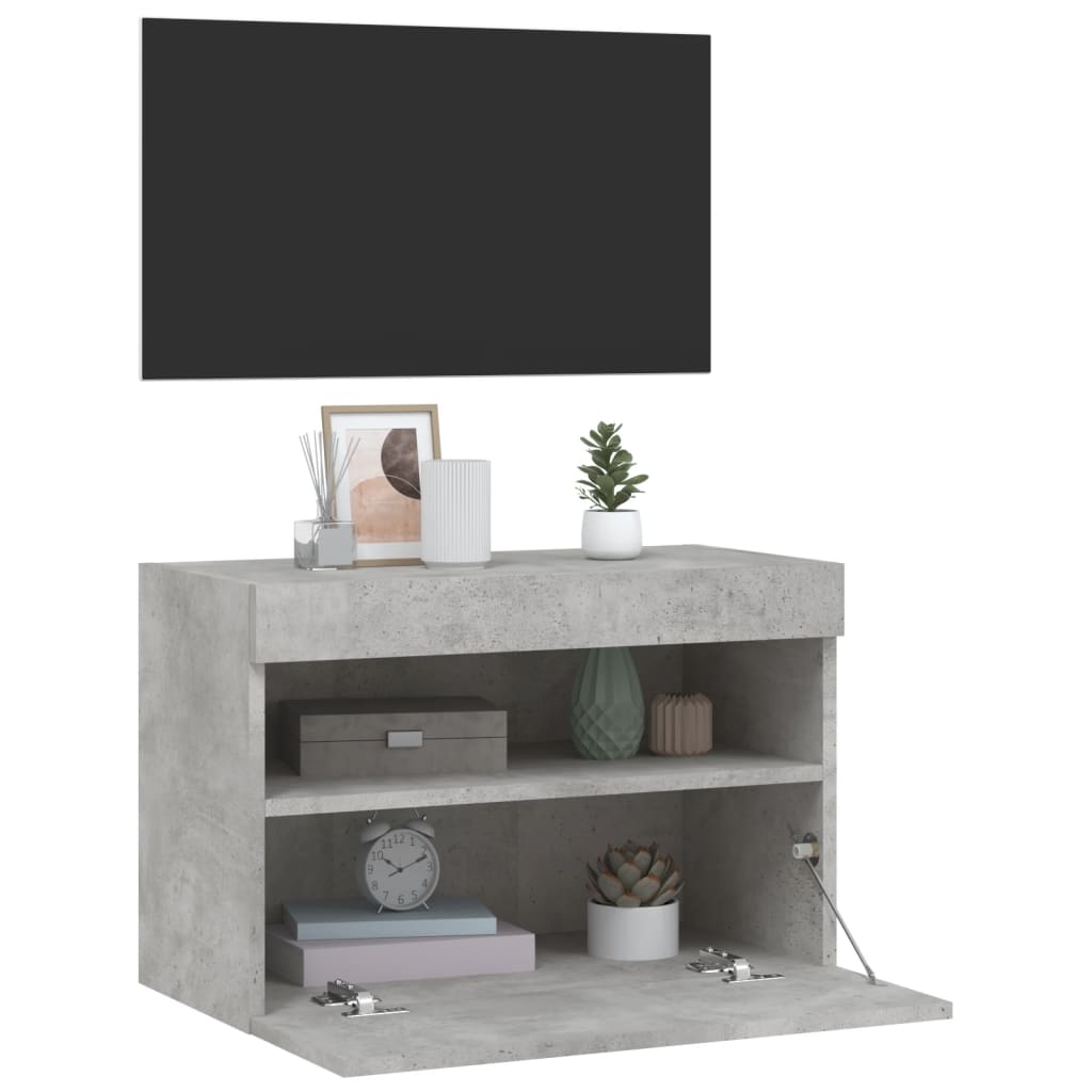 Mobile TV a Parete con Luci LED Grigio Cemento 60x30x40 cm