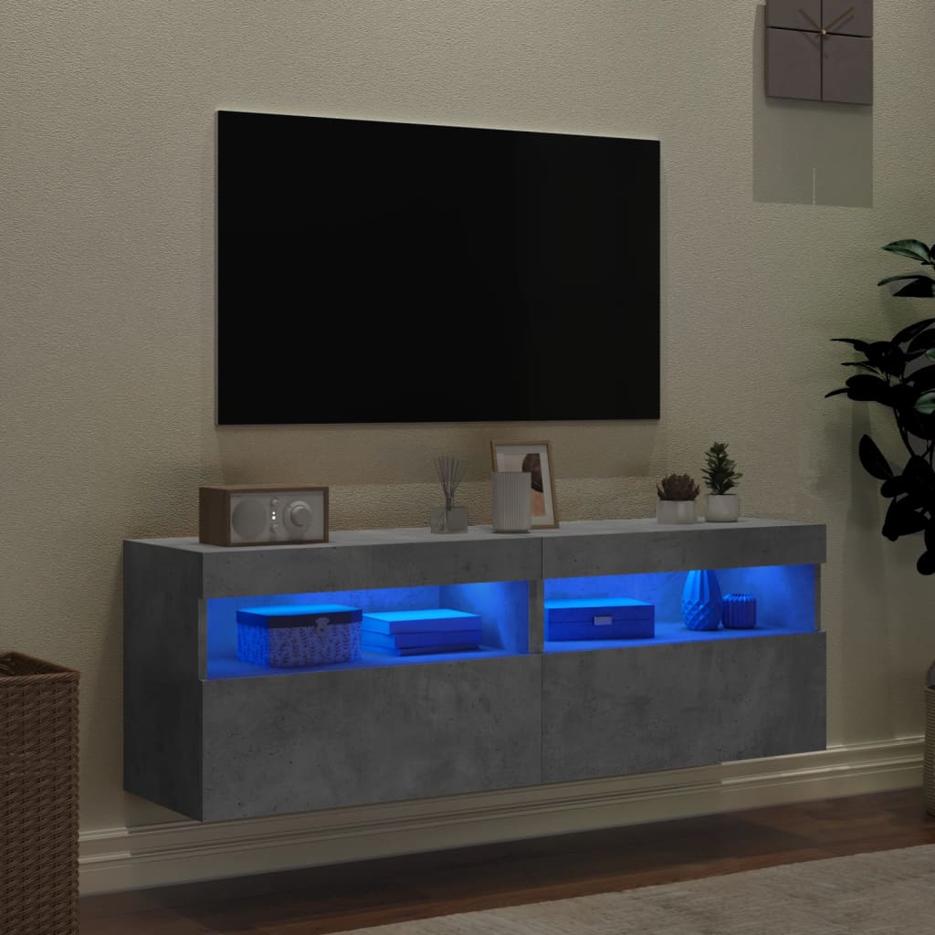 Mobili TV a Parete con Luci LED 2pz Grigio Cemento 60x30x40 cm