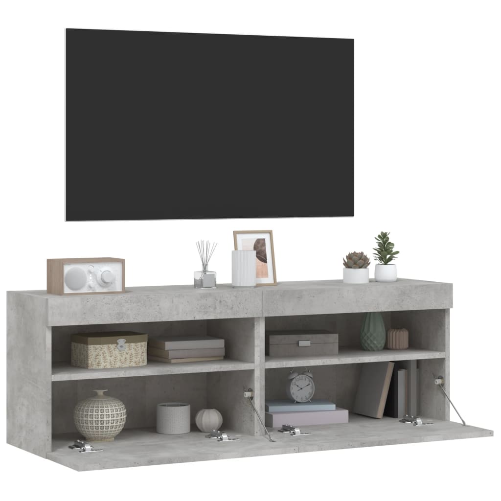 Mobili TV a Parete con Luci LED 2pz Grigio Cemento 60x30x40 cm