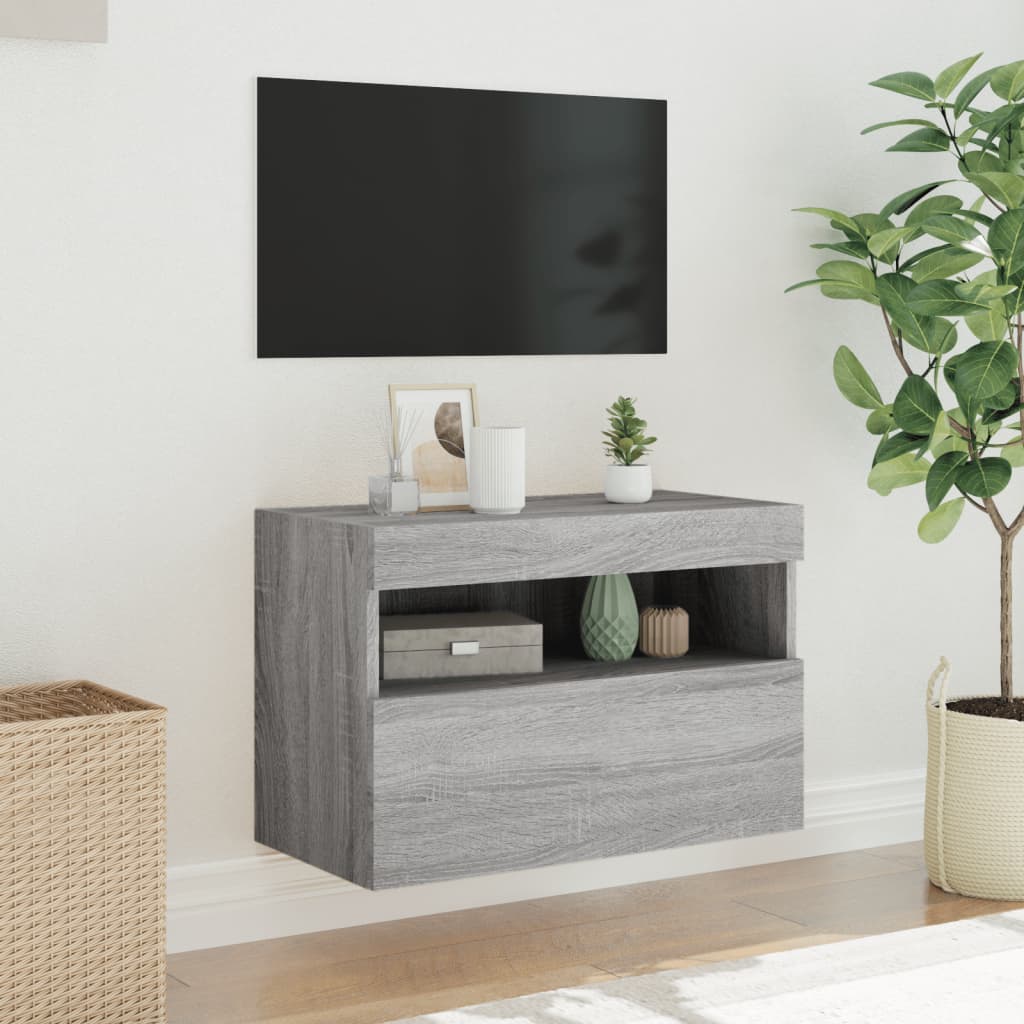 Mobile TV a Parete con Luci LED Grigio Sonoma 60x30x40 cm