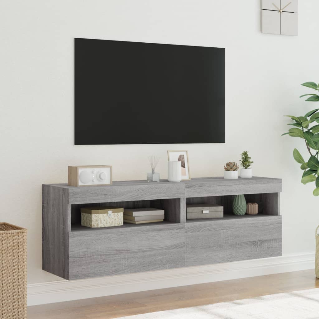 Mobili TV a Parete con Luci LED 2pz Grigio Sonoma 60x30x40 cm