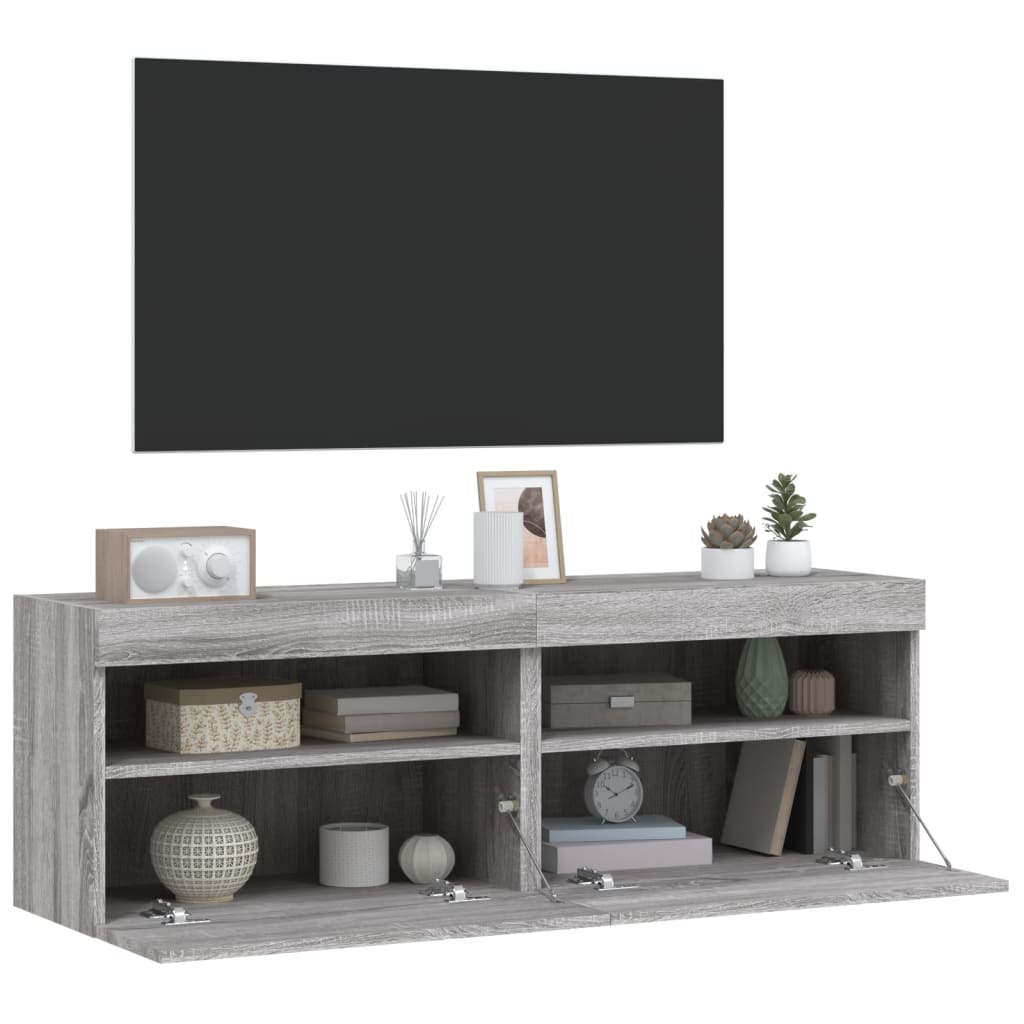 Mobili TV a Parete con Luci LED 2pz Grigio Sonoma 60x30x40 cm