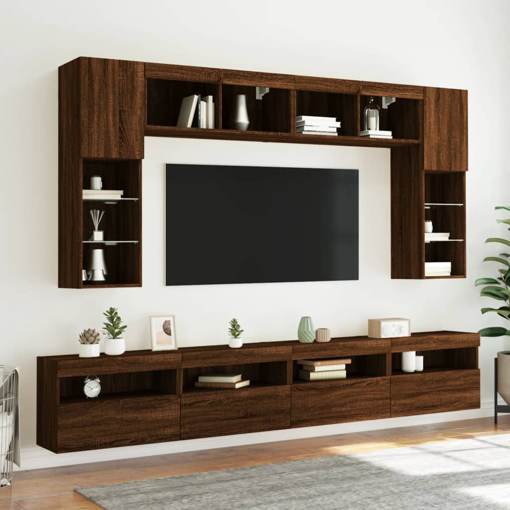 Mobile TV a Parete con Luci LED Rovere Marrone 60x30x40 cm