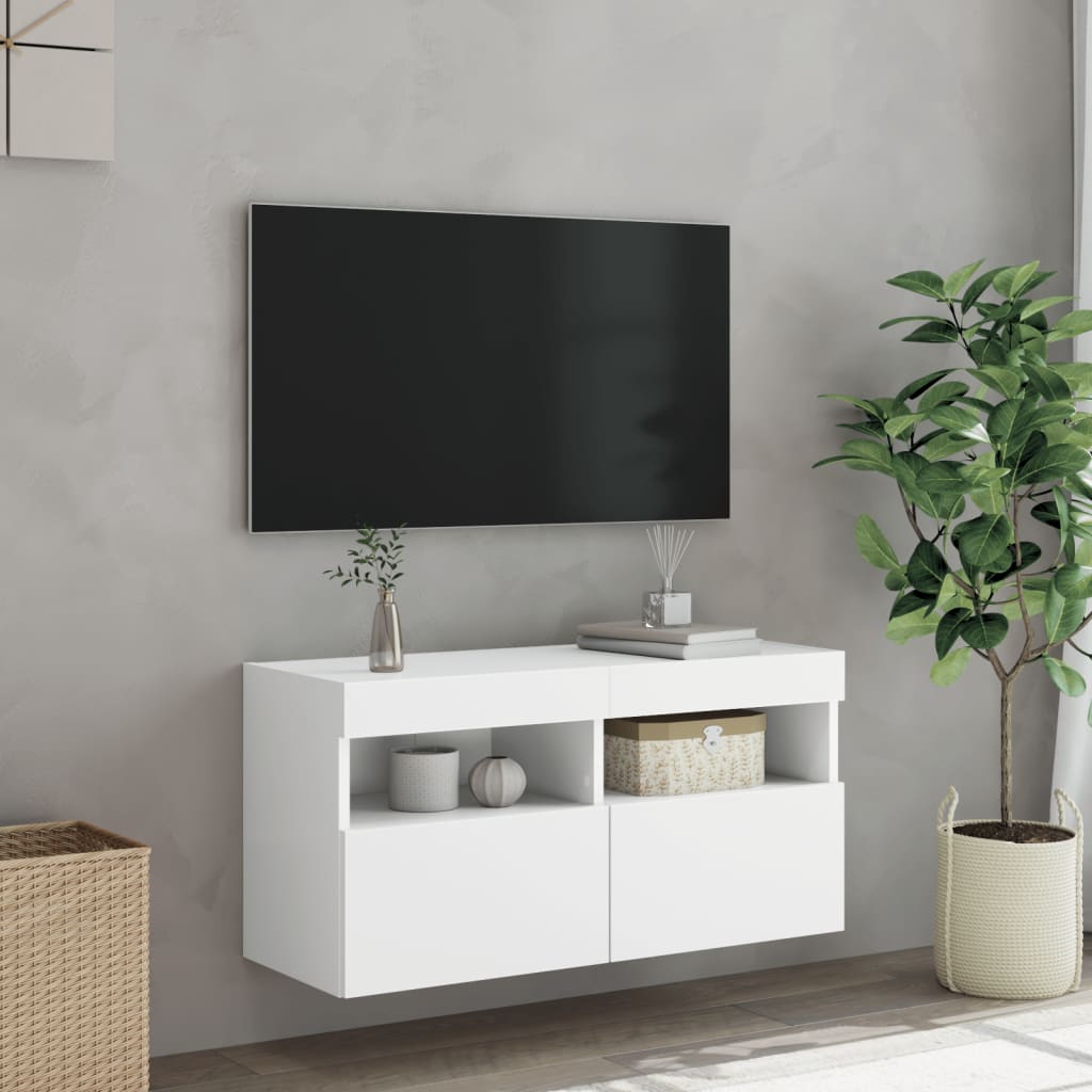 Mobile TV a Parete con Luci LED Bianco 80x30x40 cm