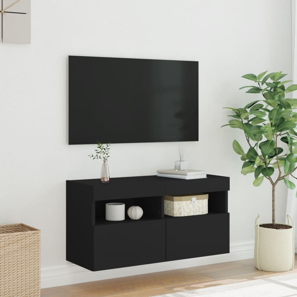 Mobile TV a Parete con Luci LED Nero 80x30x40 cm