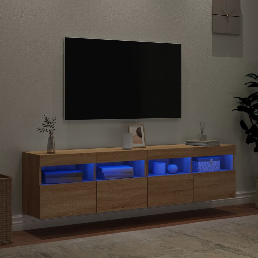 Mobili TV a Parete con Luci LED 2pz Rovere Sonoma 80x30x40 cm