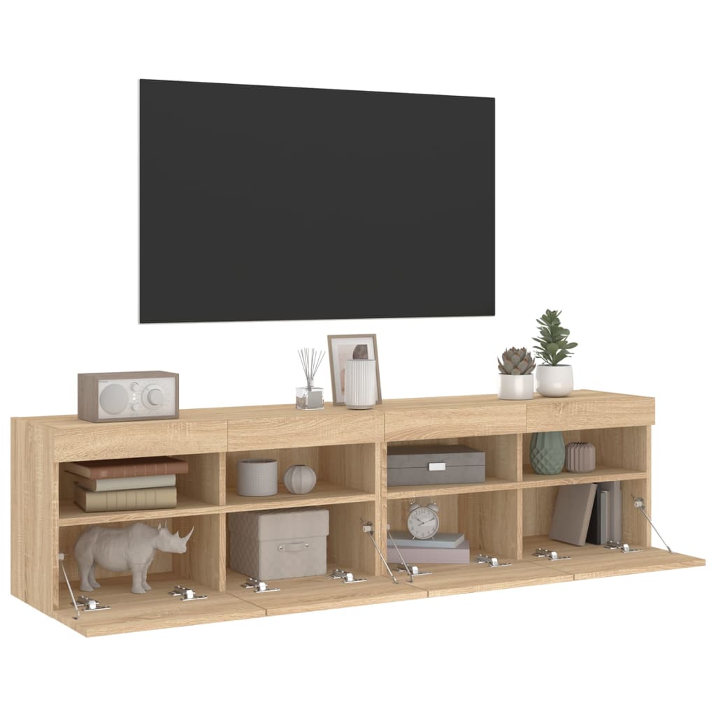 Mobili TV a Parete con Luci LED 2pz Rovere Sonoma 80x30x40 cm