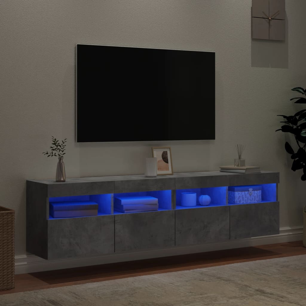 Mobili TV a Parete con Luci LED 2pz Grigio Cemento 80x30x40cm