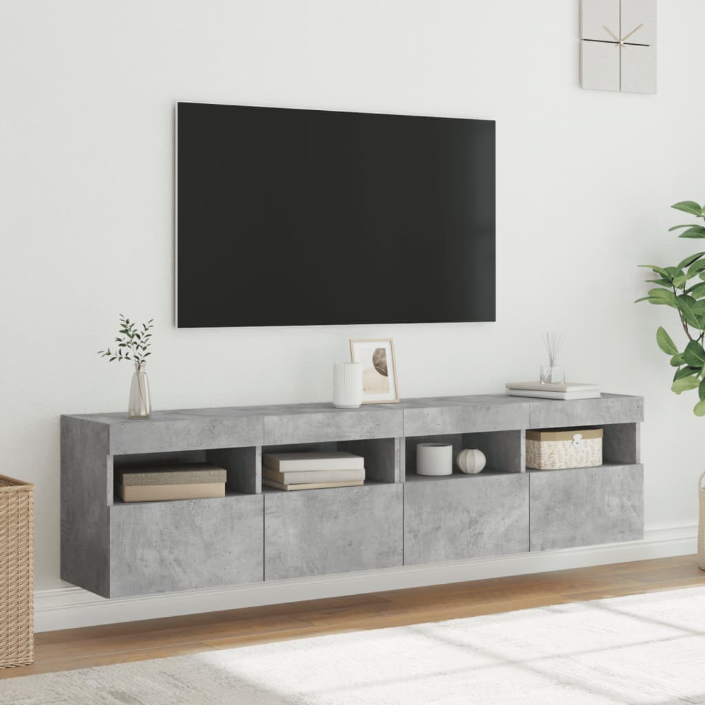 Mobili TV a Parete con Luci LED 2pz Grigio Cemento 80x30x40cm