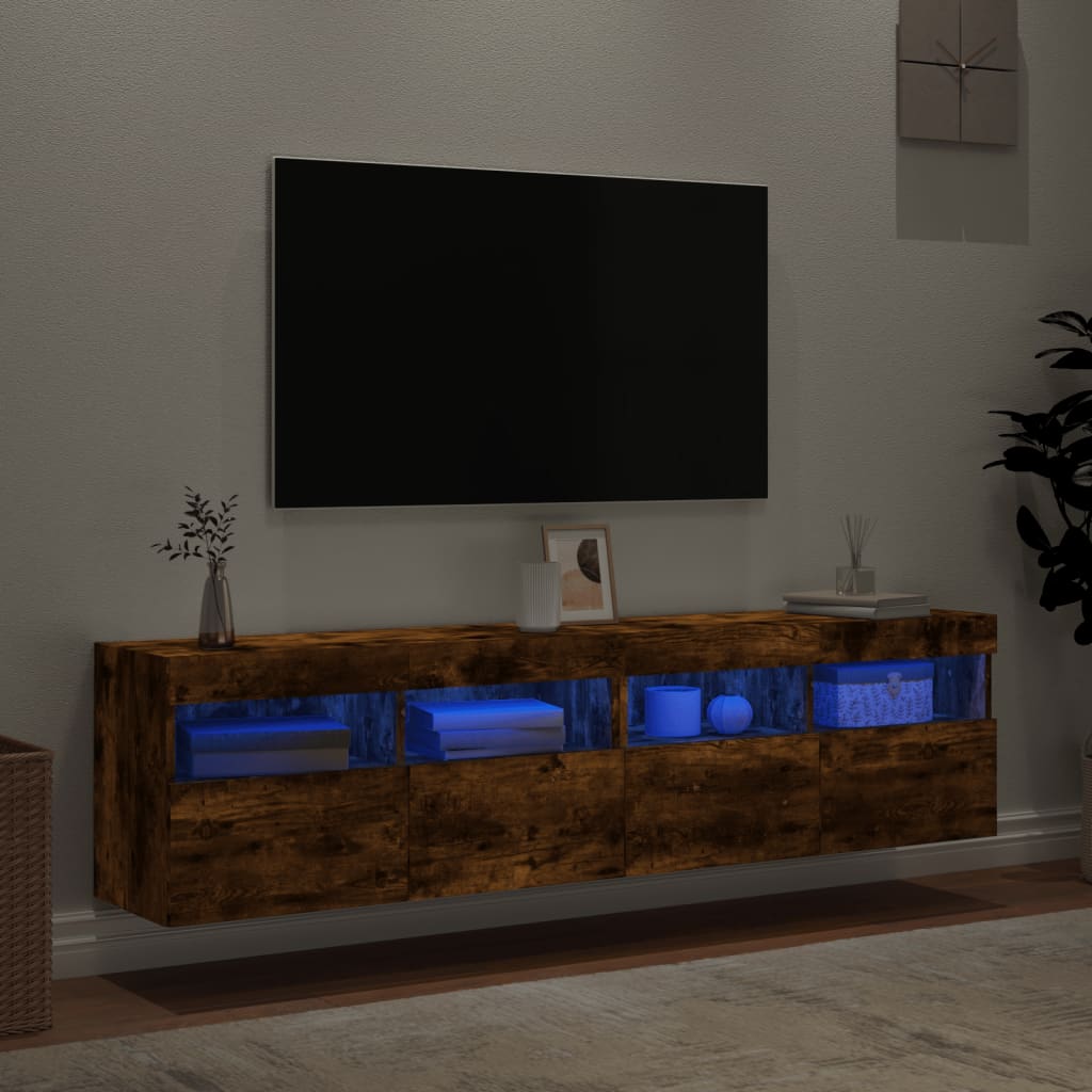 Mobili TV a Parete con Luci LED 2pz Rovere Fumo 80x30x40 cm