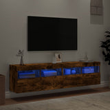 Mobili TV a Parete con Luci LED 2pz Rovere Fumo 80x30x40 cm