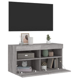 Mobile TV a Parete con Luci LED Grigio Sonoma 80x30x40 cm