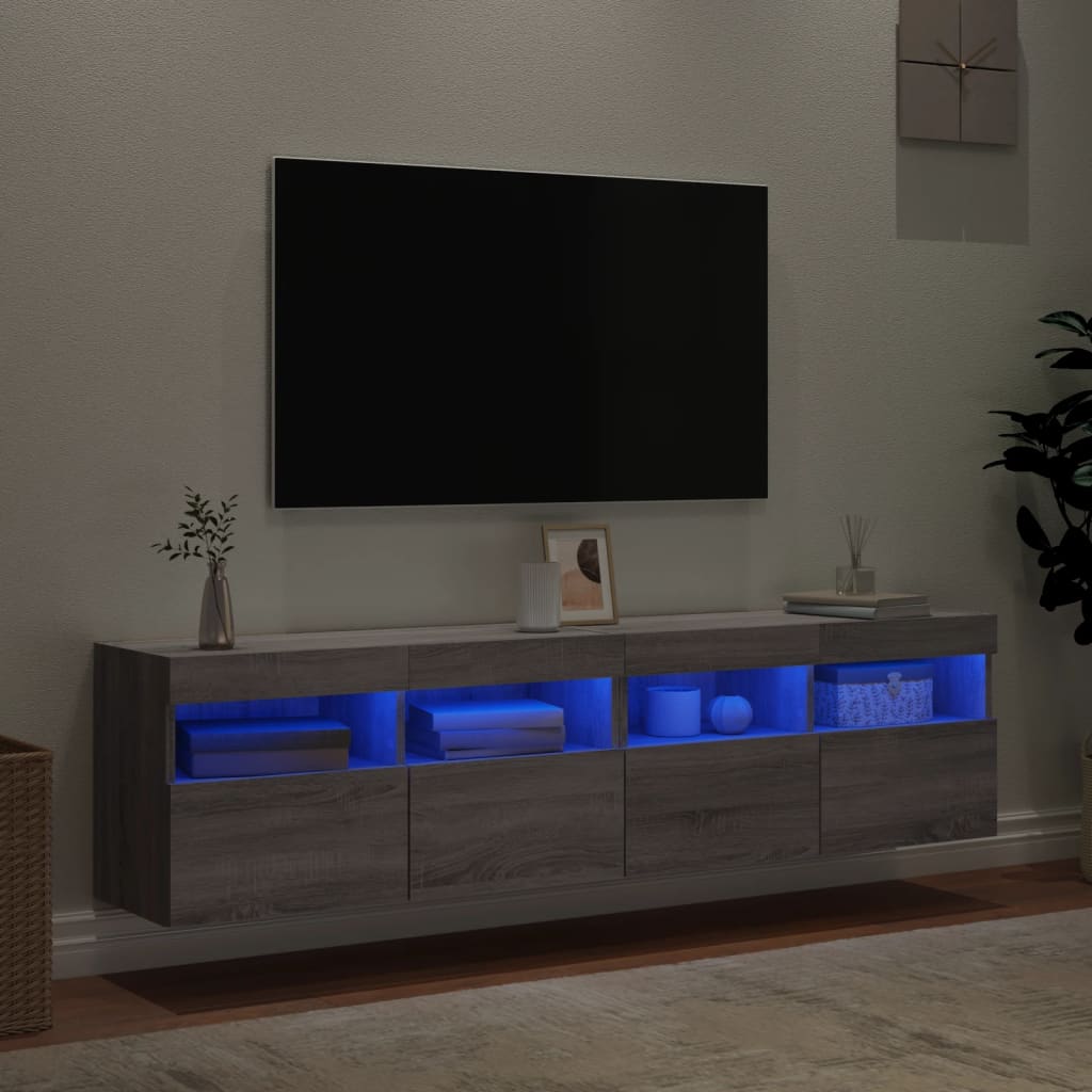 Mobili TV a Parete con Luci LED 2pz Grigio Sonoma 80x30x40 cm