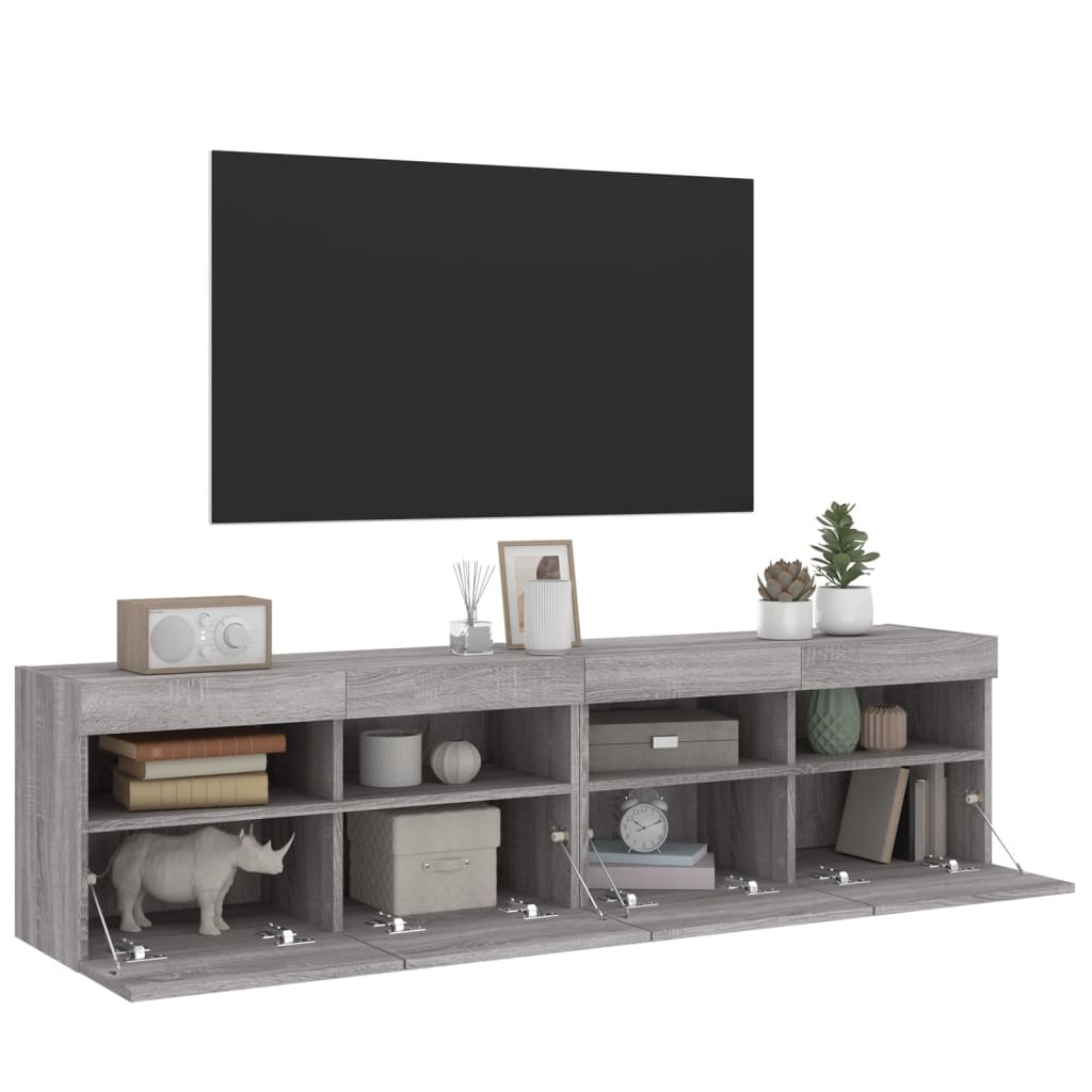 Mobili TV a Parete con Luci LED 2pz Grigio Sonoma 80x30x40 cm