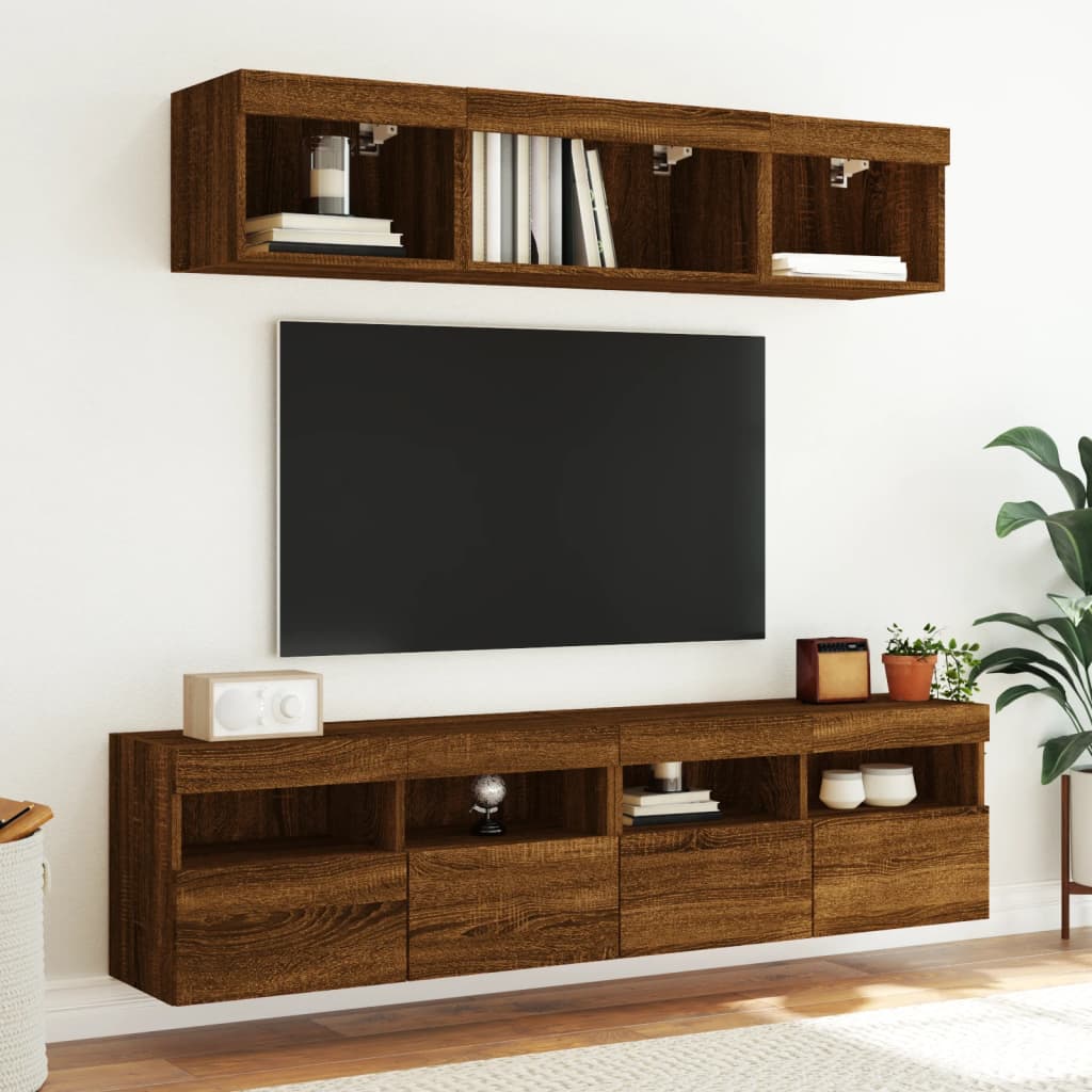 Mobile TV a Parete con Luci LED Rovere Marrone 80x30x40 cm