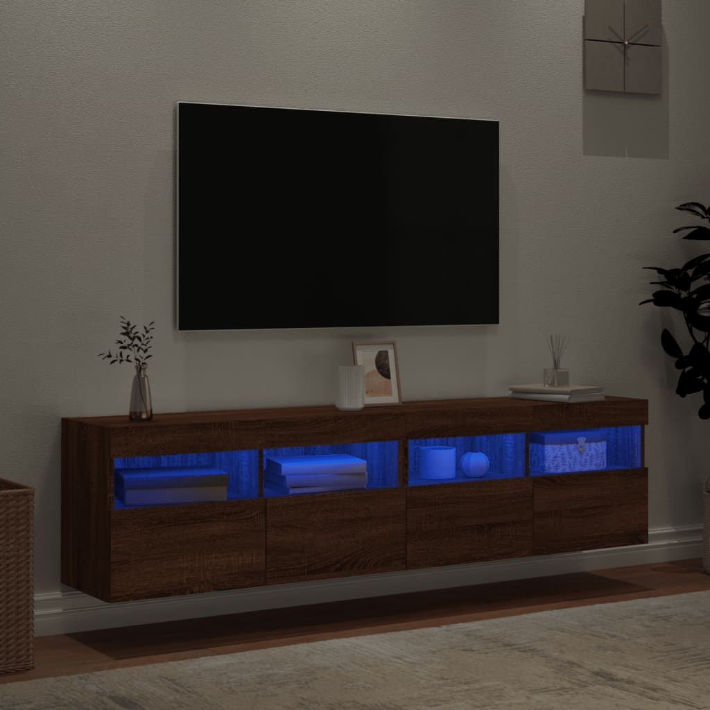 Mobili TV a Parete con Luci LED 2pz Rovere Marrone 80x30x40 cm