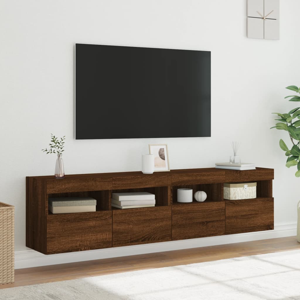 Mobili TV a Parete con Luci LED 2pz Rovere Marrone 80x30x40 cm