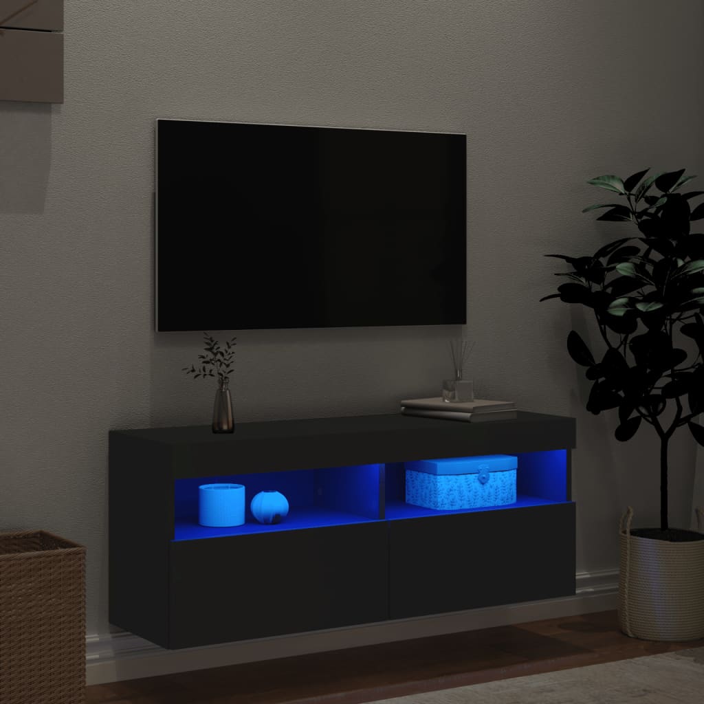 Mobile TV a Parete con Luci LED Nero 100x30x40 cm