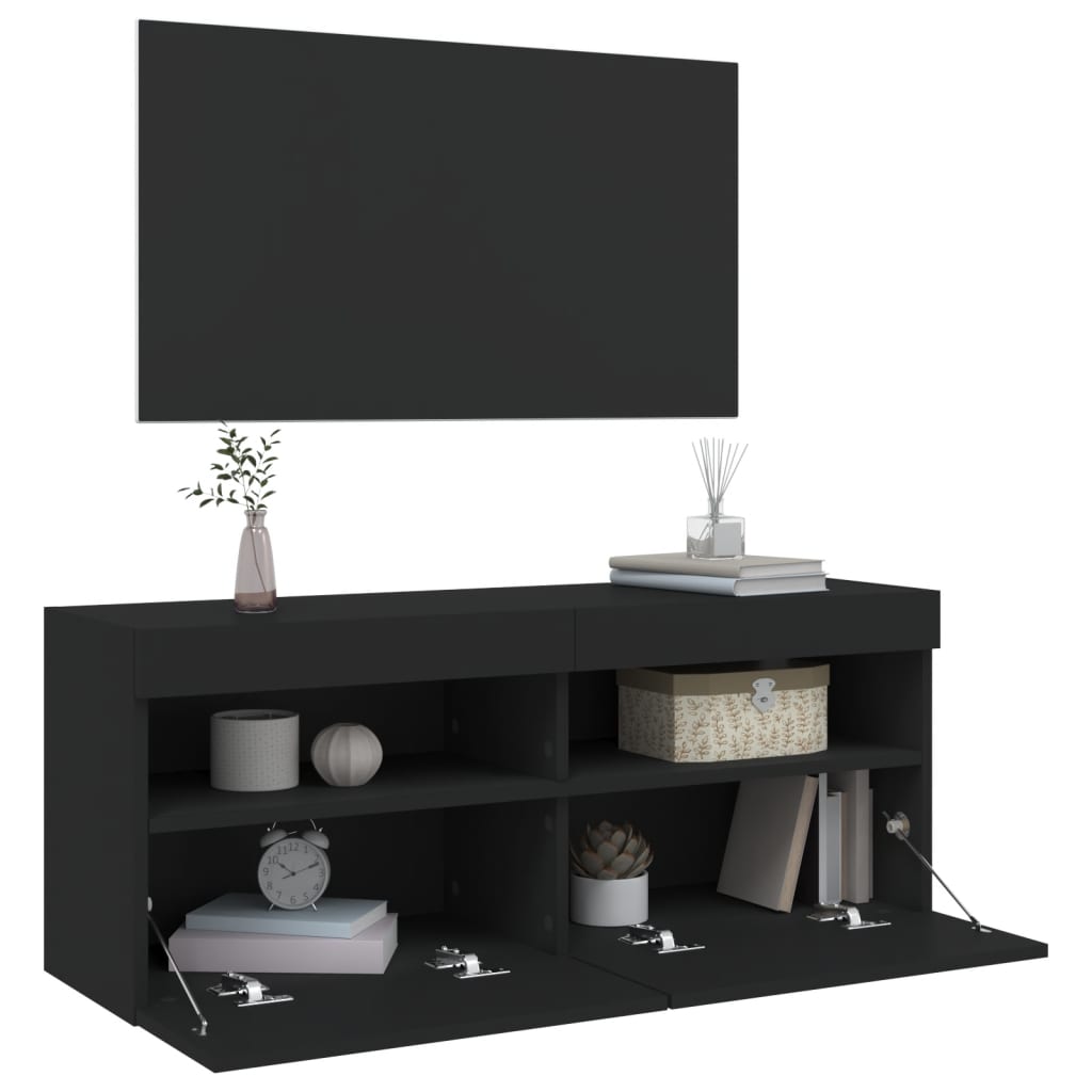 Mobile TV a Parete con Luci LED Nero 100x30x40 cm