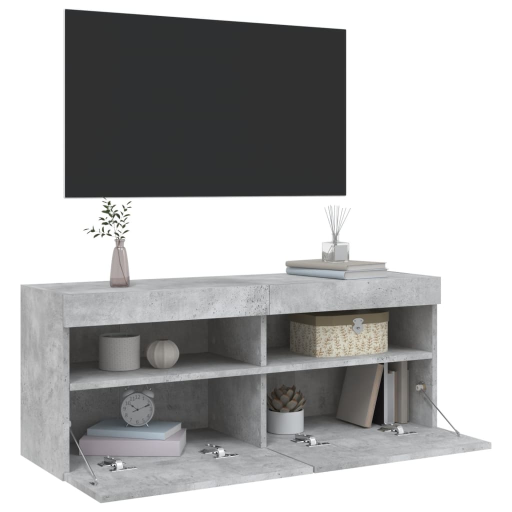 Mobile TV a Parete con Luci LED Grigio Cemento 100x30x40 cm