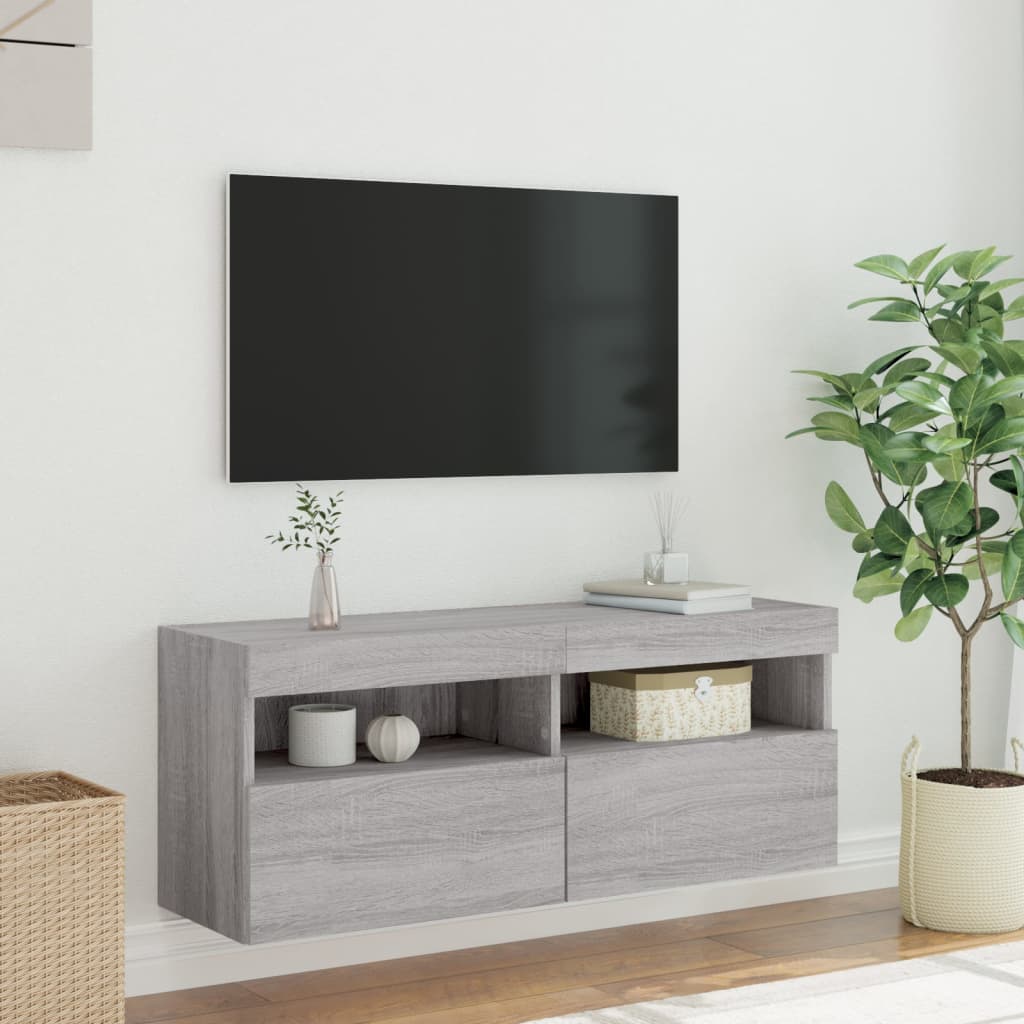 Mobile TV a Parete con Luci LED Grigio Sonoma 100x30x40 cm