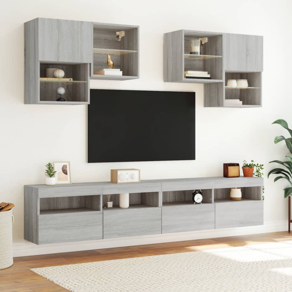 Mobile TV a Parete con Luci LED Grigio Sonoma 100x30x40 cm