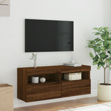 Mobile TV a Parete con Luci LED Rovere Marrone 100x30x40 cm