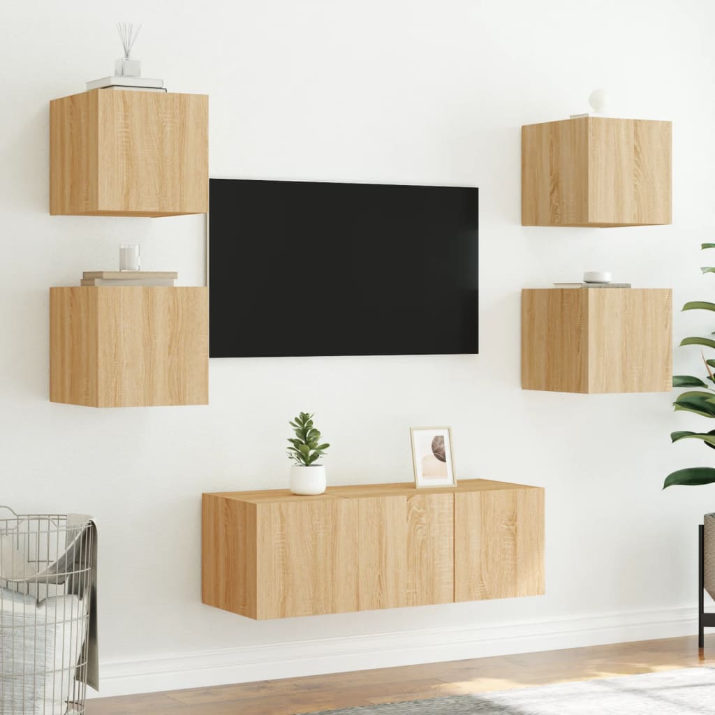 Mobile TV a Parete con Luci LED Rovere Sonoma 30,5x35x80 cm