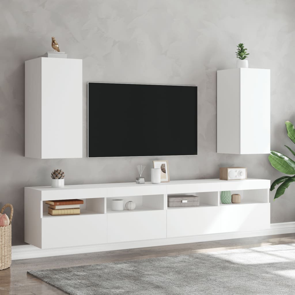 Mobile TV a Parete con Luci LED Bianco 30,5x35x70 cm