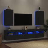 Mobili TV a Parete con Luci LED 2pz Neri 30,5x35x70 cm