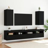 Mobili TV a Parete con Luci LED 2pz Neri 30,5x35x70 cm