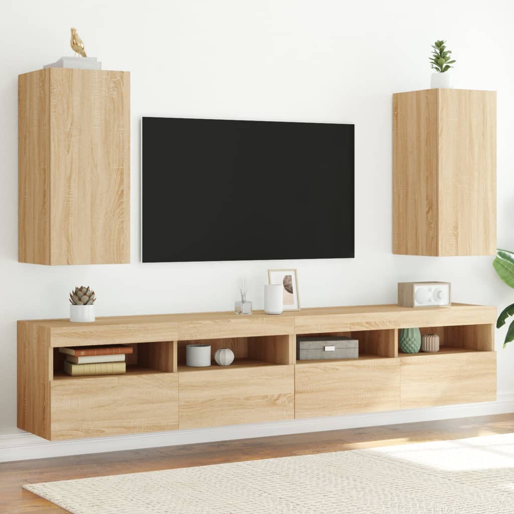 Mobili TV a Parete con Luci LED 2pz Rovere Sonoma 30,5x35x70 cm