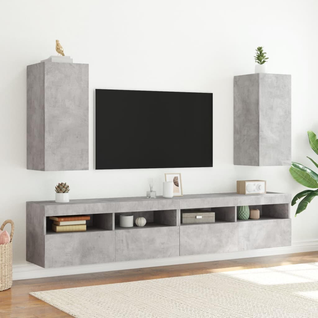 Mobile TV a Parete con Luci LED Grigio Cemento 30,5x35x70 cm