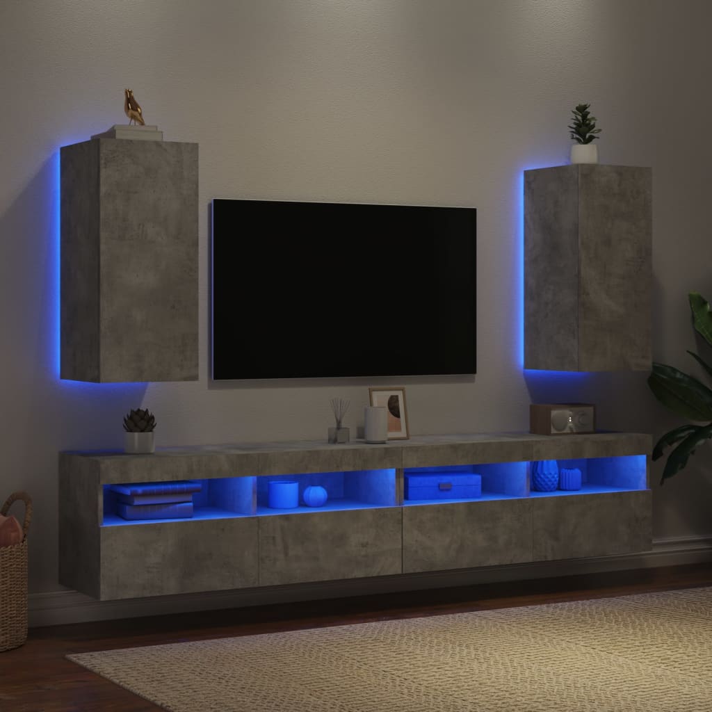 Mobili TV a Parete con Luci LED 2pz Grigio Cemento 30,5x35x70cm