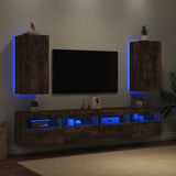 Mobili TV a Parete con Luci LED 2pz Rovere Fumo 30,5x35x70 cm