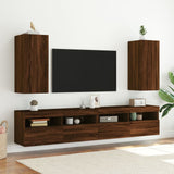 Mobile TV a Parete con Luci LED Rovere Marrone 30,5x35x70 cm