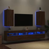 Mobili TV a Parete con Luci LED 2pz Rovere Marrone 30,5x35x70cm