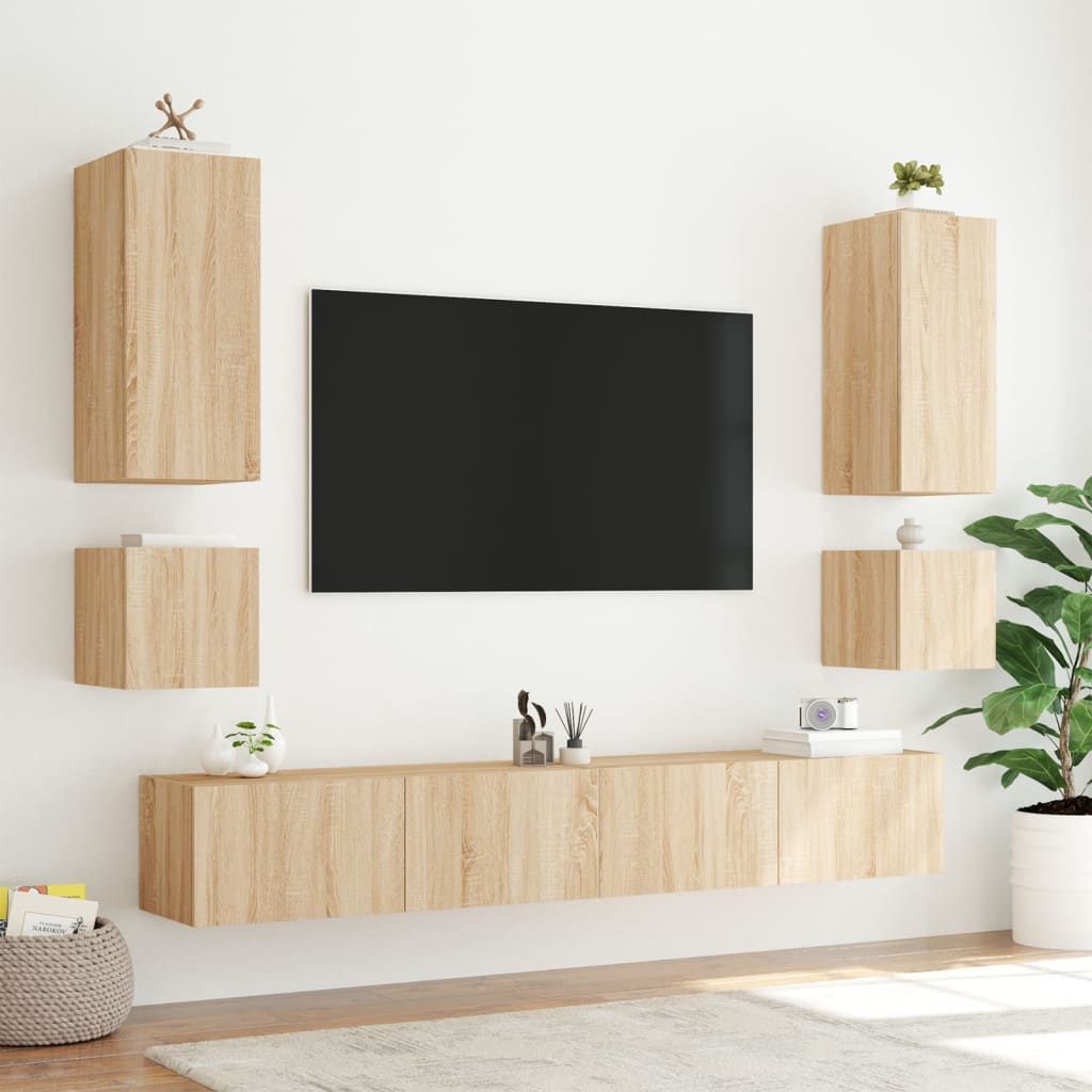 Mobile TV a Parete con Luci LED Rovere Sonoma 40,5x35x40 cm