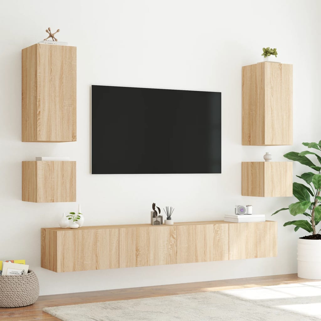 Mobili TV a Parete con Luci LED 2pz Rovere Sonoma 40,5x35x40 cm