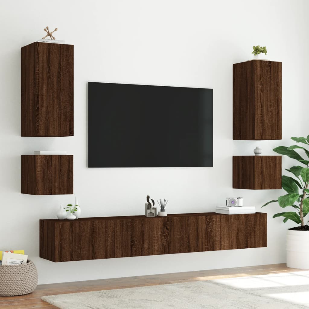 Mobile TV a Parete con Luci LED Rovere Marrone 40,5x35x40 cm