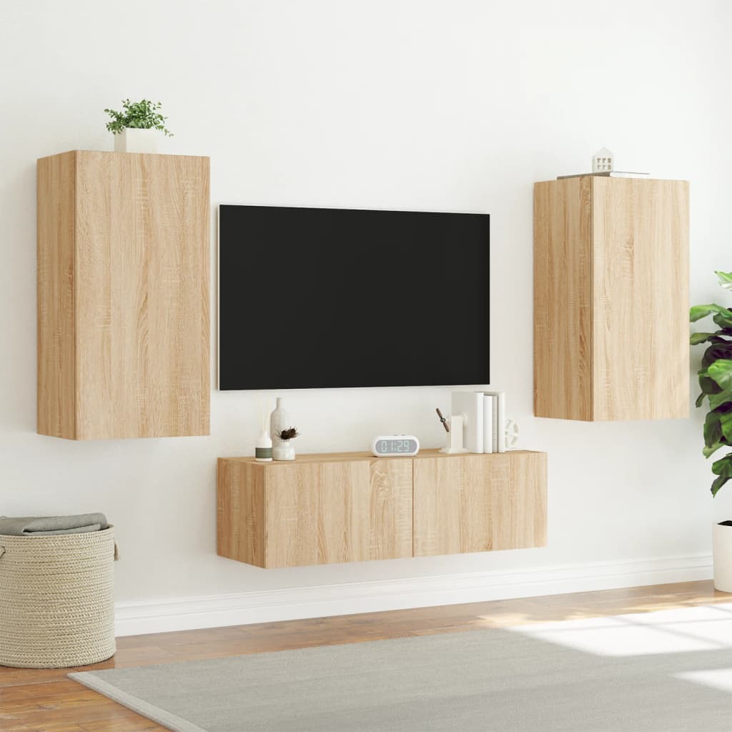 Mobile TV a Parete con Luci LED Rovere Sonoma 40,5x35x80 cm