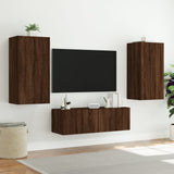 Mobile TV a Parete con Luci LED Rovere Marrone 40,5x35x80 cm